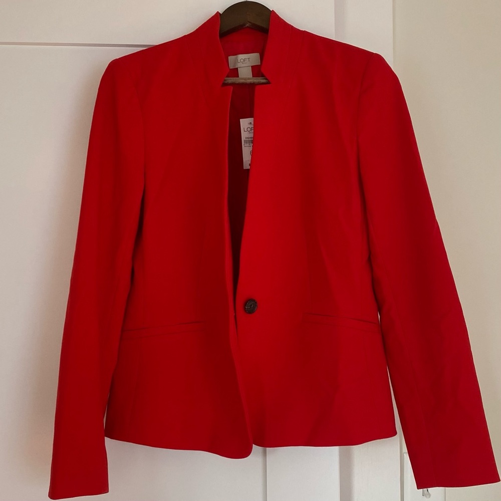 LOFT Collarless Red Blazer